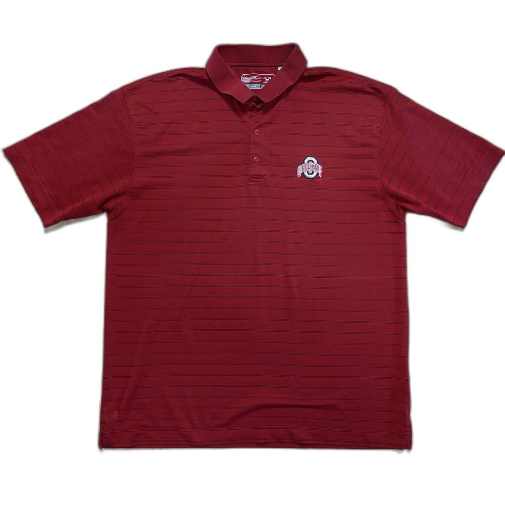 Cutter & Buck Men’s XXL Ohio State Polo Shirt Red DryTec Stripe Golf NCAA OSU